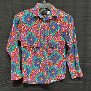 Vintage 90s Frontier Series Wild Abstract RedAztec Button Up Western Shirt SizeM